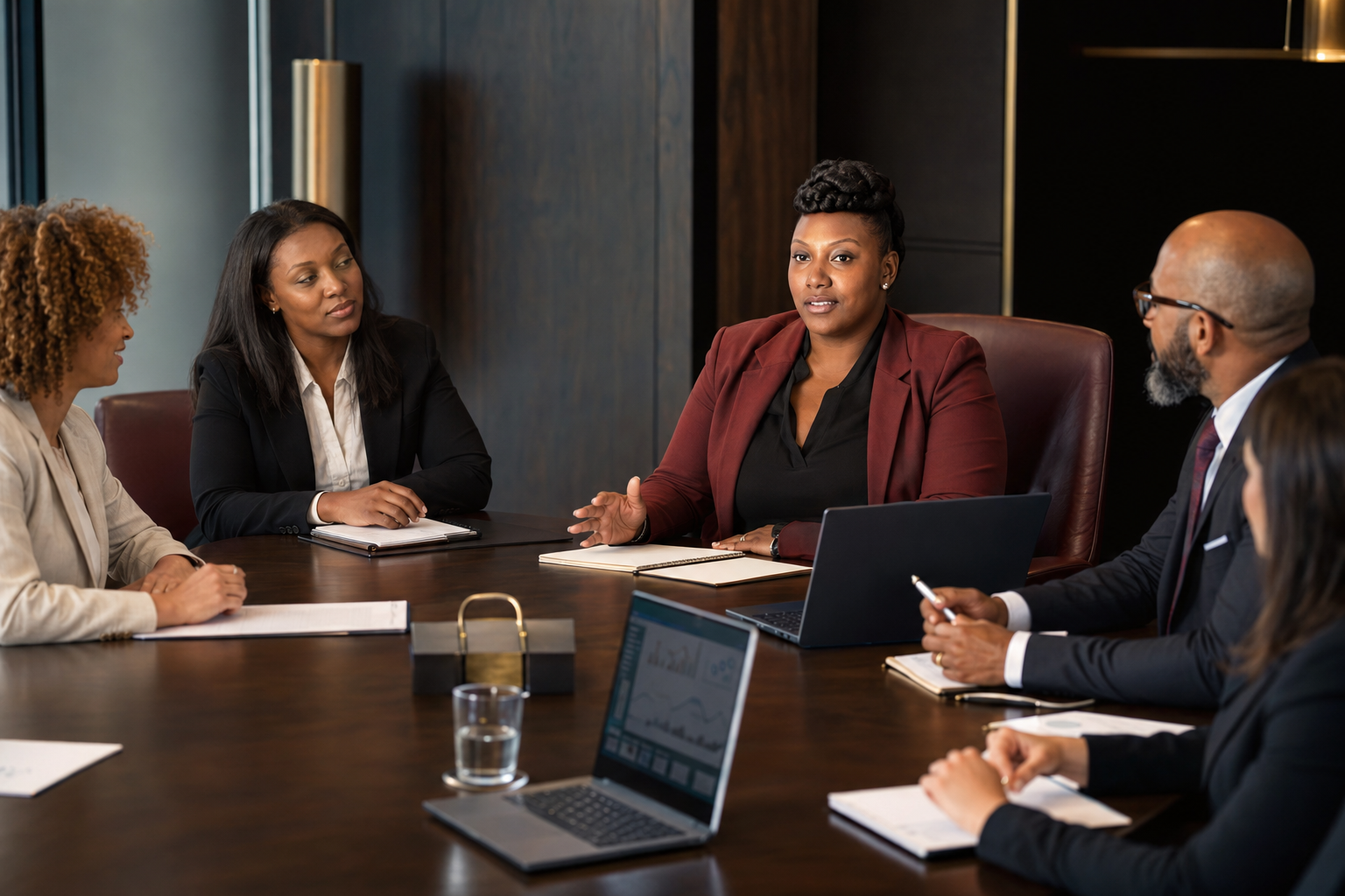 Janell Davis leading an executive strategy meeting